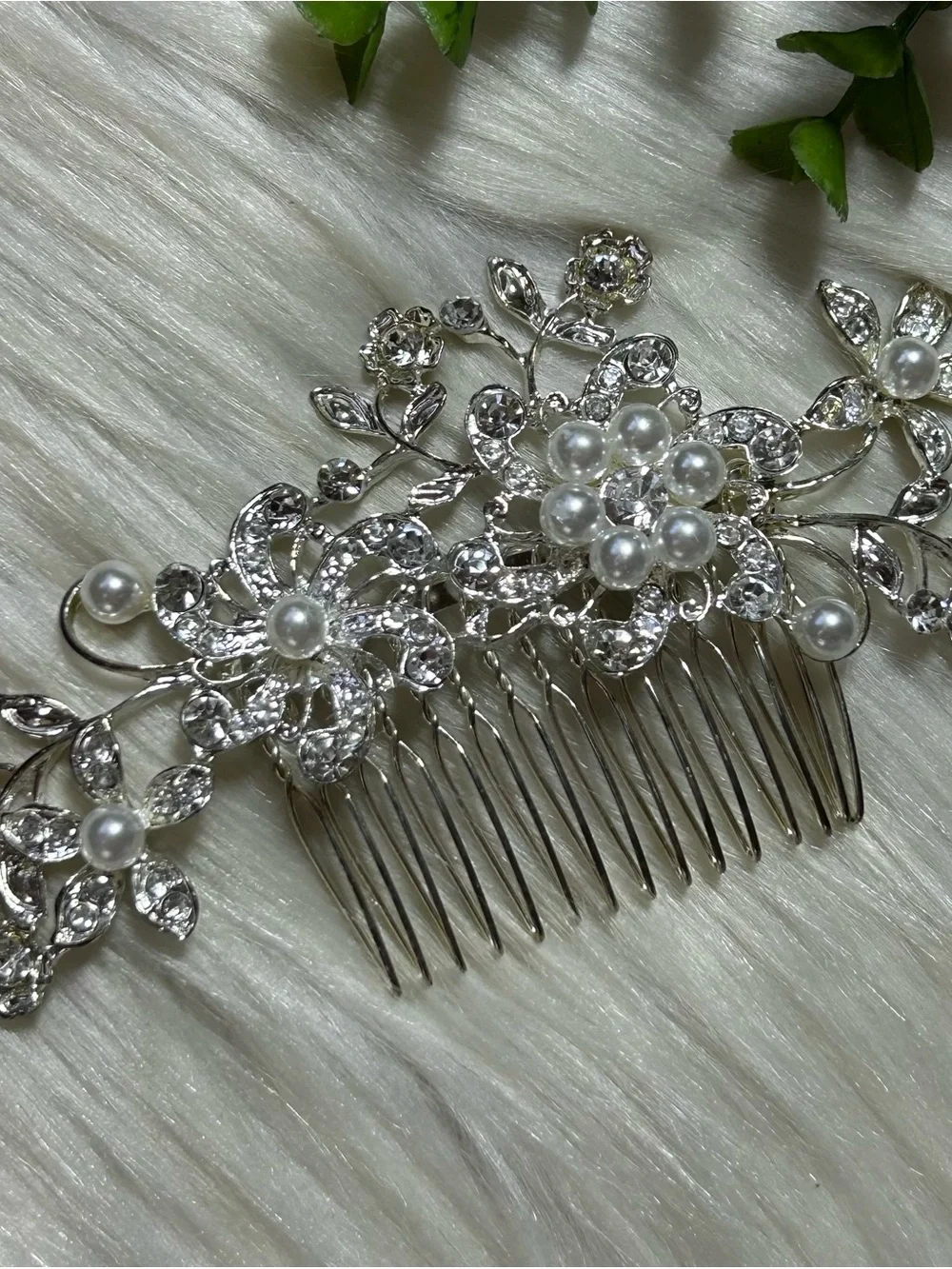 Bridal Faux Pearl Crystal Floral Hair Comb